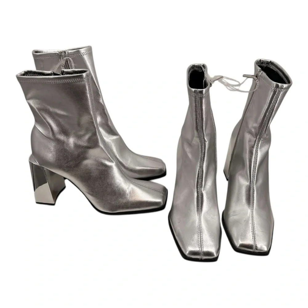 Gianni Bini Silver Metallic Block Heel Ankle Boots - Picture 12 of 15
